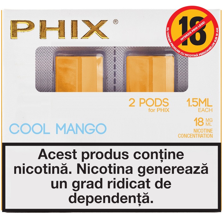 Rezerve tigari electronice Phix Pods 2 Pack (2x 1.5 ml), 18 mg, Cool Mango