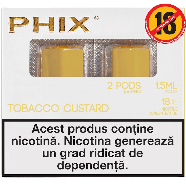 Rezerve tigari electronice Phix Pods 2 Pack (2x 1.5 ml), 18 mg, Custard Tobacco