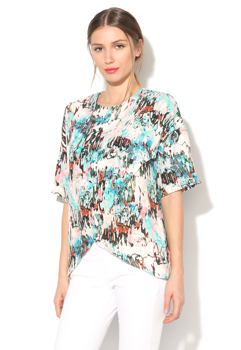 French Connection Bluza tip tunica multicolora cu imprimeu abstract Isla Ripple 12