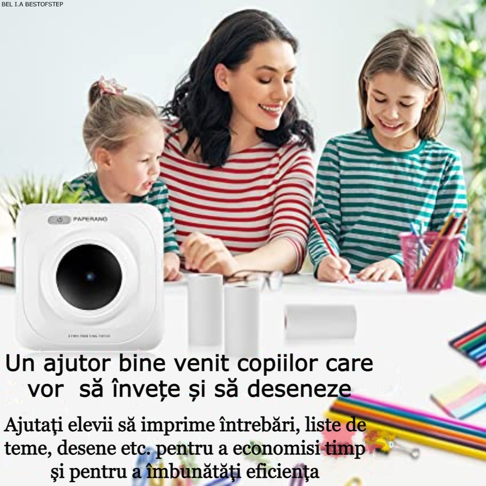 Мини фотопринтер, джобен термопринтер, съвместим с iOS Android ...