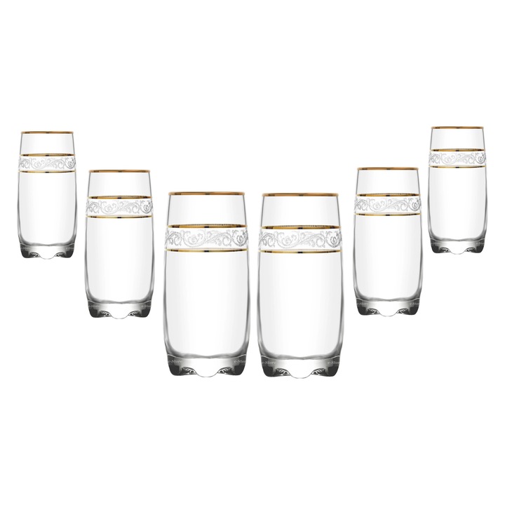 6 db magas, Callena, aranyszínű aurás pohár készlet, 390ml