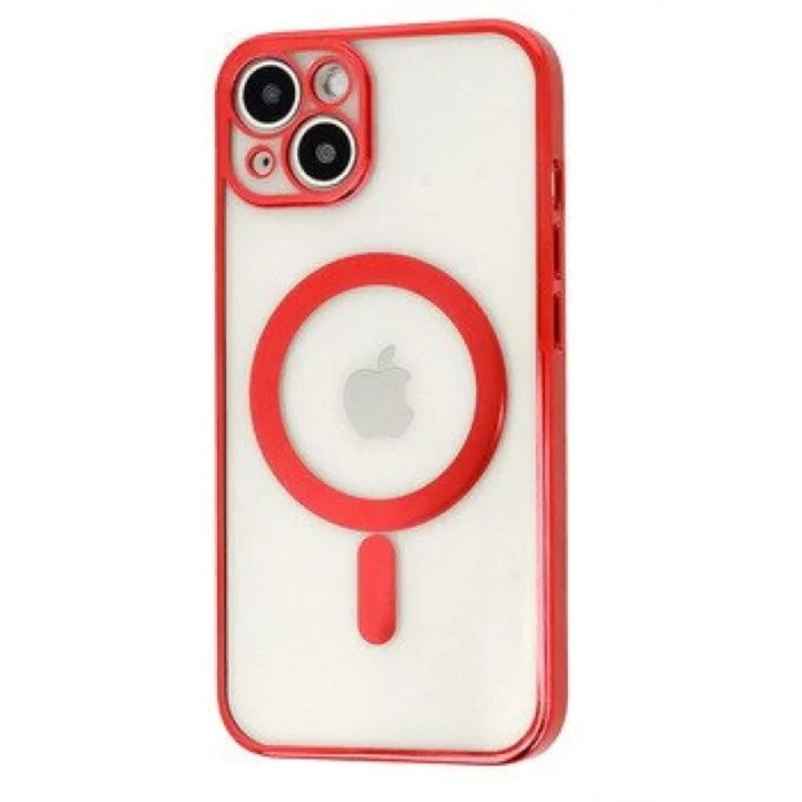 Луксозен калъф тип MagSafe съвместим с iPhone 14 Pro, Пълна защита, Цветни ръбове, Червен