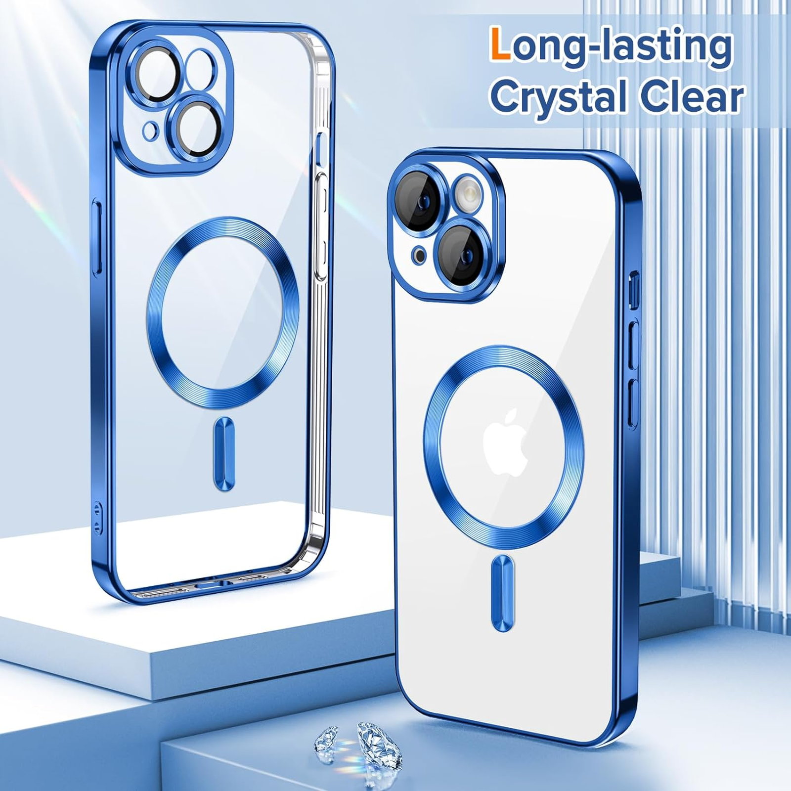 Husa Luxury tip MagSafe compatibila cu iPhone 13, Full protection, Margini colorate, Albastru inchis