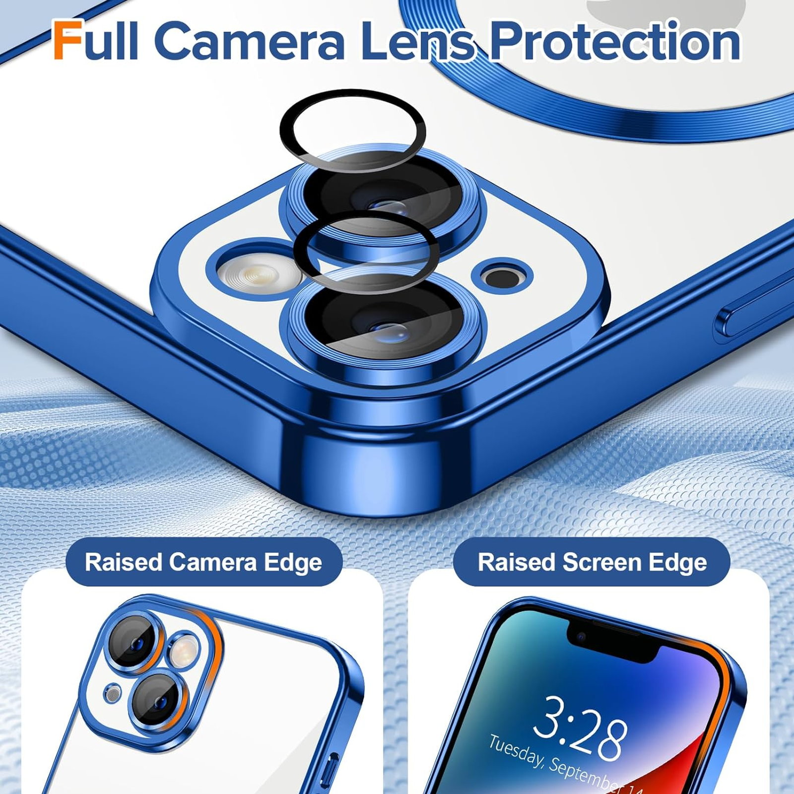 Husa Luxury tip MagSafe compatibila cu iPhone 13, Full protection, Margini colorate, Albastru inchis