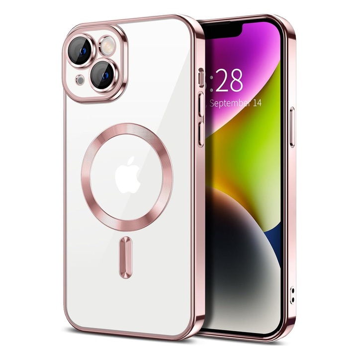 Husa Luxury tip MagSafe compatibila cu iPhone 13, Full protection, Margini colorate, Rose Gold