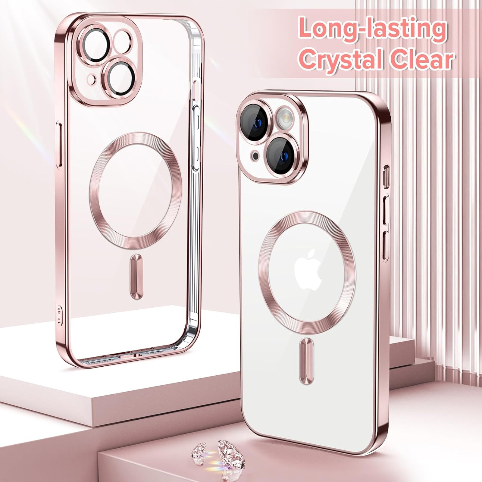 Husa Luxury tip MagSafe compatibila cu iPhone 13, Full protection, Margini colorate, Rose Gold