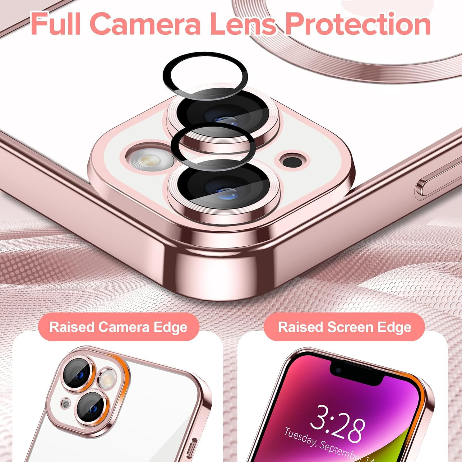 Husa Luxury tip MagSafe compatibila cu iPhone 13, Full protection, Margini colorate, Rose Gold