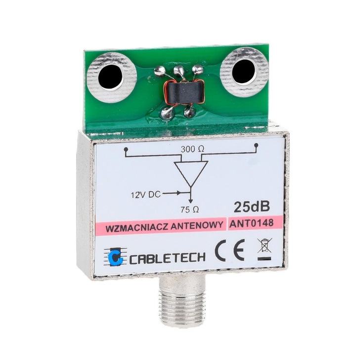 Антенен усилвател, Cabletech, 25 dB, гнездо тип F, 20-60 км, бял