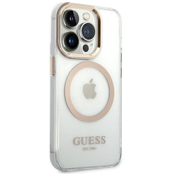 Кейс Guess GUHMP14MHTRMD за iPhone 14 Plus 6.7", златен, златен, твърд, Metal Outline Magsafe