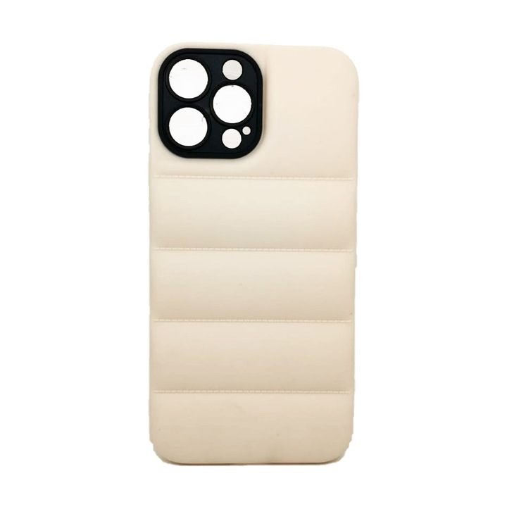 Husa Soft Puffer Silicone Compatibila cu Apple iPhone 13 Pro, din silicon TPU flexibil, Bej Deschis
