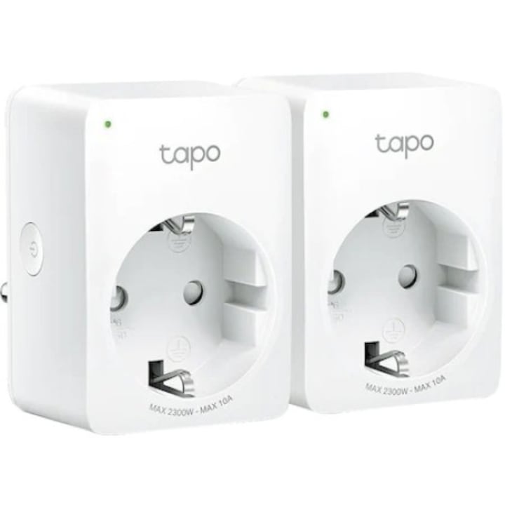 Smart контакт TP-Link Mini Tapo P110, Wi-Fi, Мониторинг на консумацията на енергия, Гласов контрол, 16A, Съвместим с Android / iOS, Amazon Alexa / Google Assistant, 220-240V, Бял, 2 броя