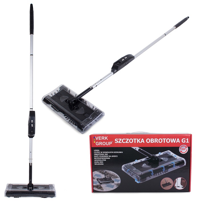 Mop/Aspirator de mana, Perie, Electric, Universal, Negru
