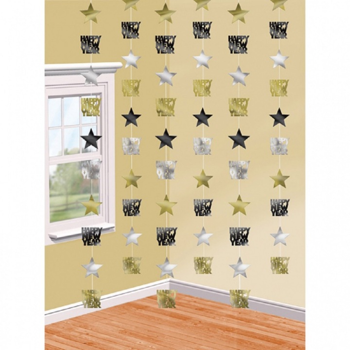 Decor tip perdea Happy New Year - 213 cm, set 6 piese