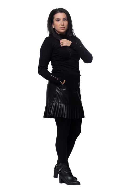 Pulover de Dama Tip Maleta Simplu Din Tricot Cu Guler Inalt Negru S-M