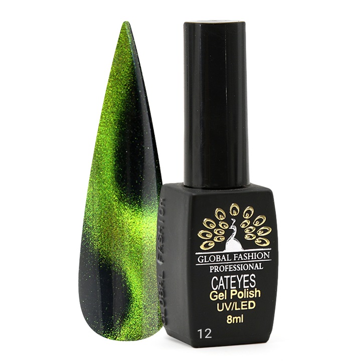 Oja semipermanenta, Global Fashion, 24D Cat Eye, 8 ml, Verde 12