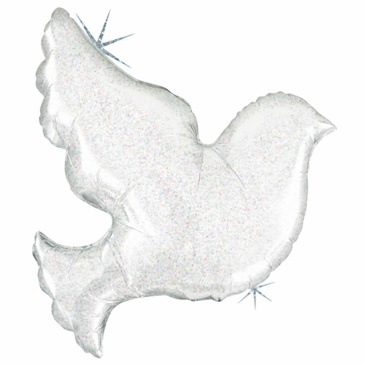 Balon Folie Figurina Porumbel Alb Holografic, 86 cm, 35124H