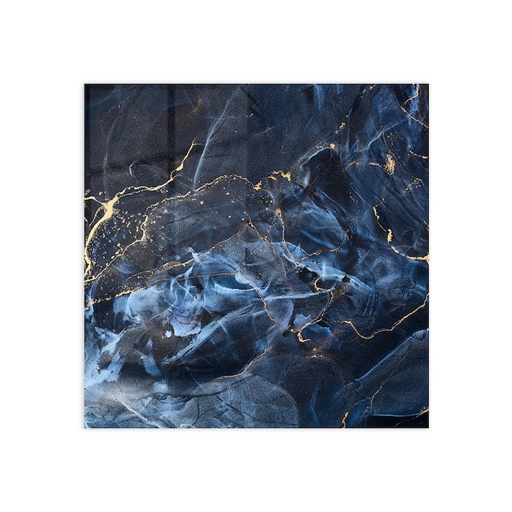 Стъклен панел за гръб на кухня, ARTHUB, Abstract Black and Blue Shades, 100x100cm
