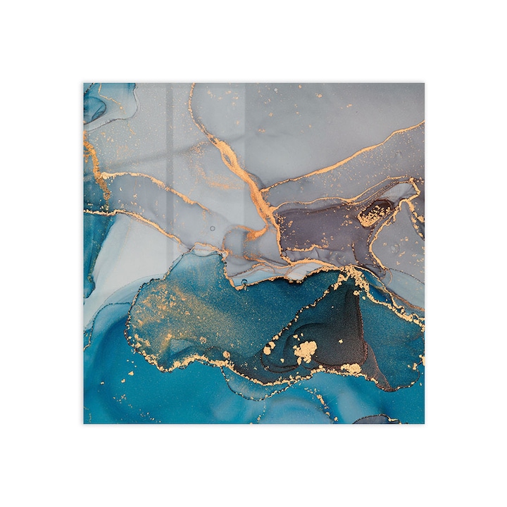 Стъклен панел за гръб на кухня, ARTHUB, Abstract Blue Glitter, 100x100cm