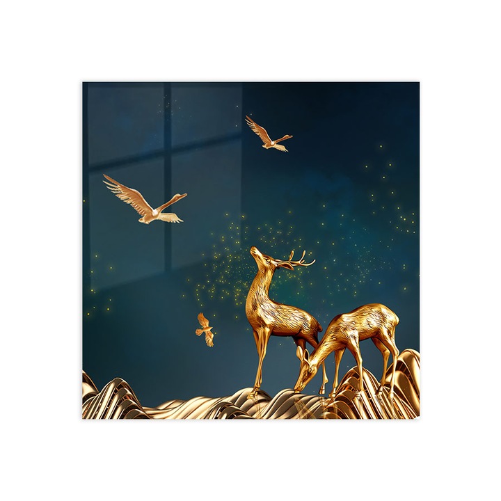 Стъклен панел за гръб на кухня, ARTHUB, Abstract Chinese Deer, 60x60cm