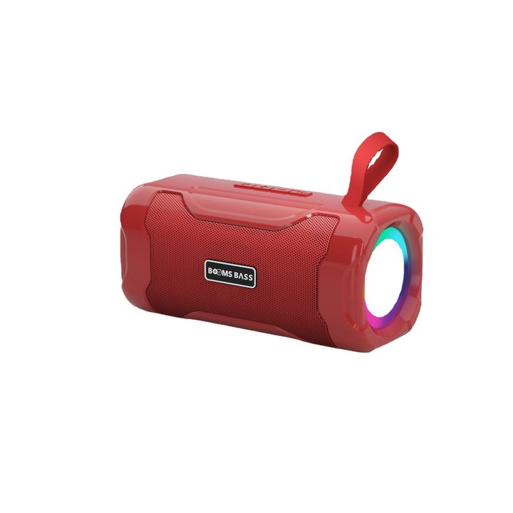 Boxa Portabila cu Wireless, Radio FM, Lanterna, Lumini RGB Bluetooth, USB, Card, Culoare Rosu