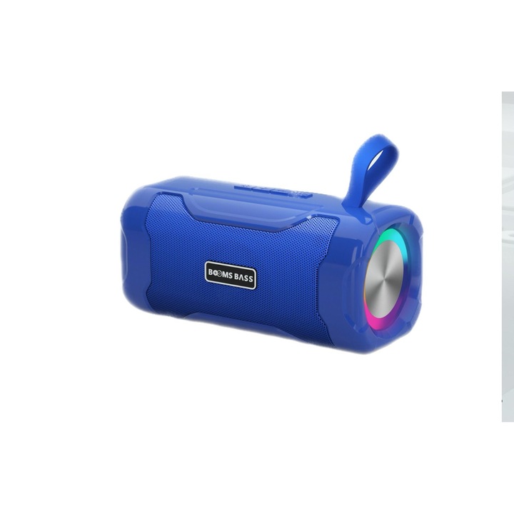 Boxa Portabila cu Wireless, Radio FM, Lanterna, Lumini RGB Bluetooth, USB, Card, Culoare Albastru