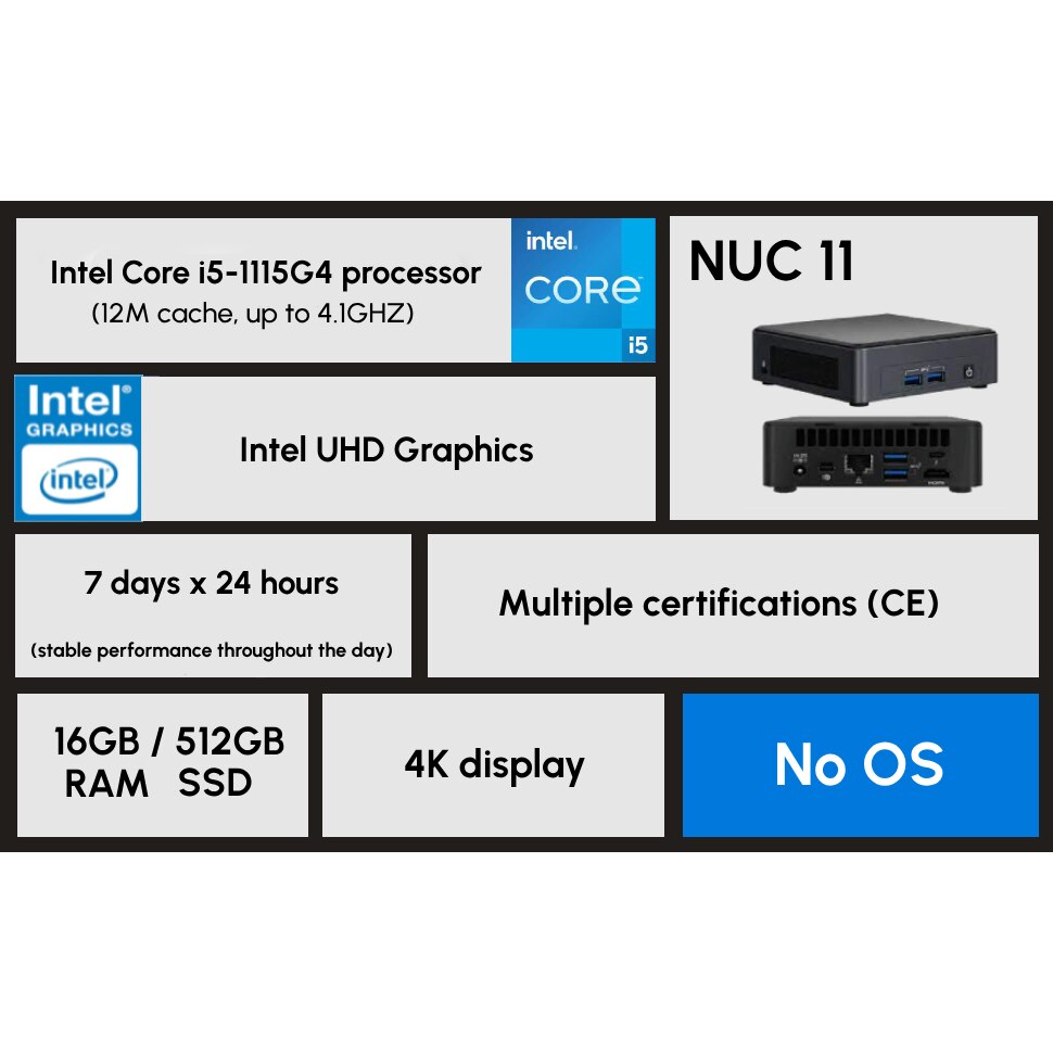 Мини компютър Intel NUC 11 Pro Kit NUC11TNKi5 с процесор Intel® Core ...