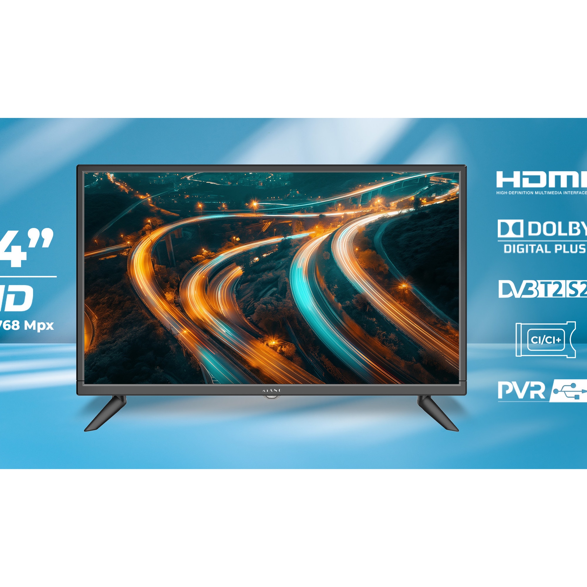 Kiano Slim TV Travel Televizor 24" inch | LED HD TV 1366 x 768 |60 cm | Incarcator auto | HDMI USB | Dolby Audio | Tuner Triplu DVB-T2 - Cel mai bun pentru camioane si rulote