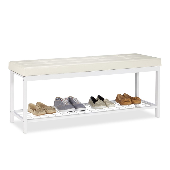 Pad polcokkal cipők számára, Relaxdays, mérete 49 x 115 x 40 cm, fehér, kapacitása 4 pár cipő
