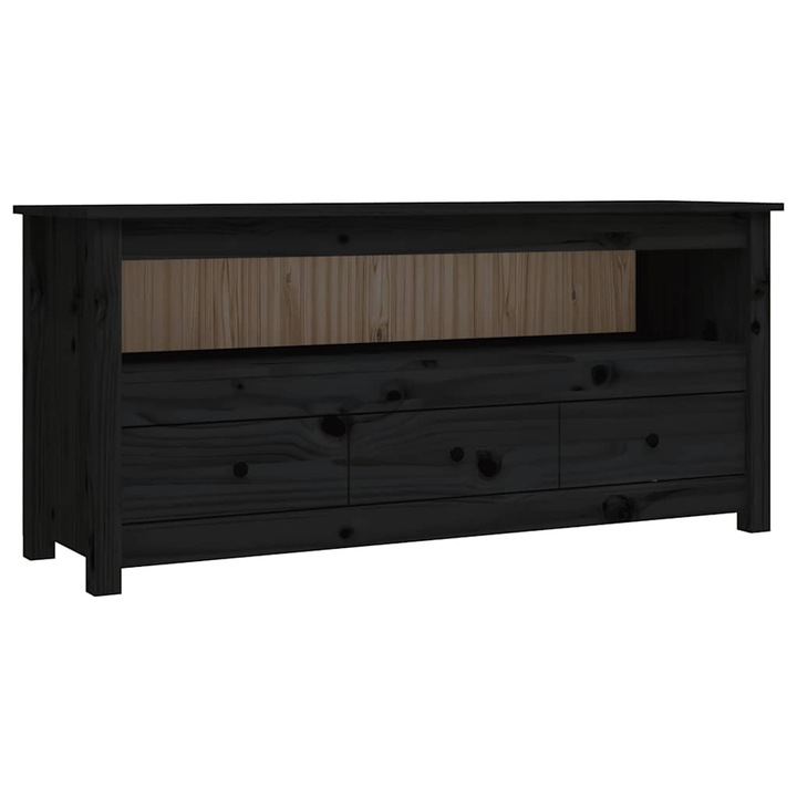 VidaXL fekete tömör fenyőfa TV-szekrény 114 x 35 x 52 cm