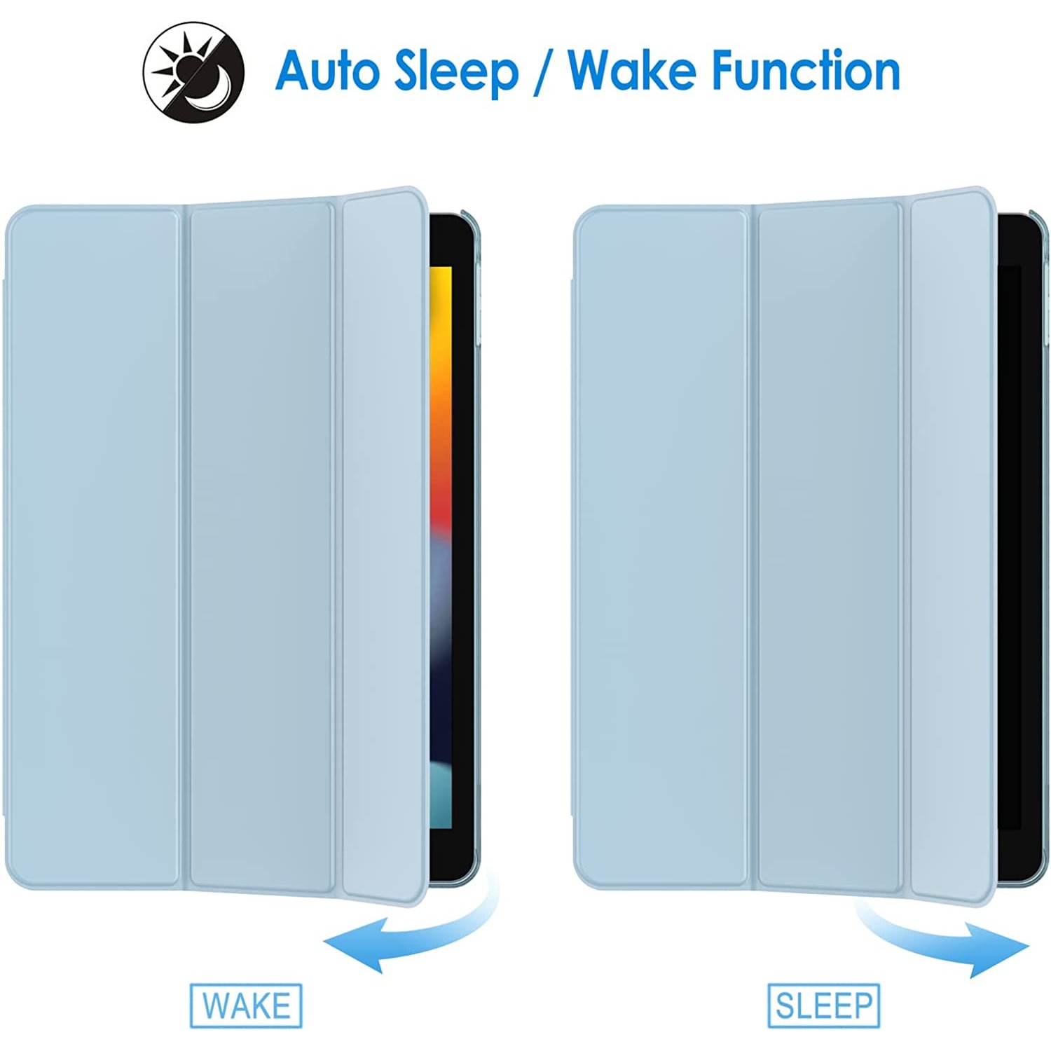 Husa Sigloo, pentru tableta iPad, 10.2 inch, model 9/8/7 2021/2020/2019 cu functie wake-up/sleep, Aqua Blue