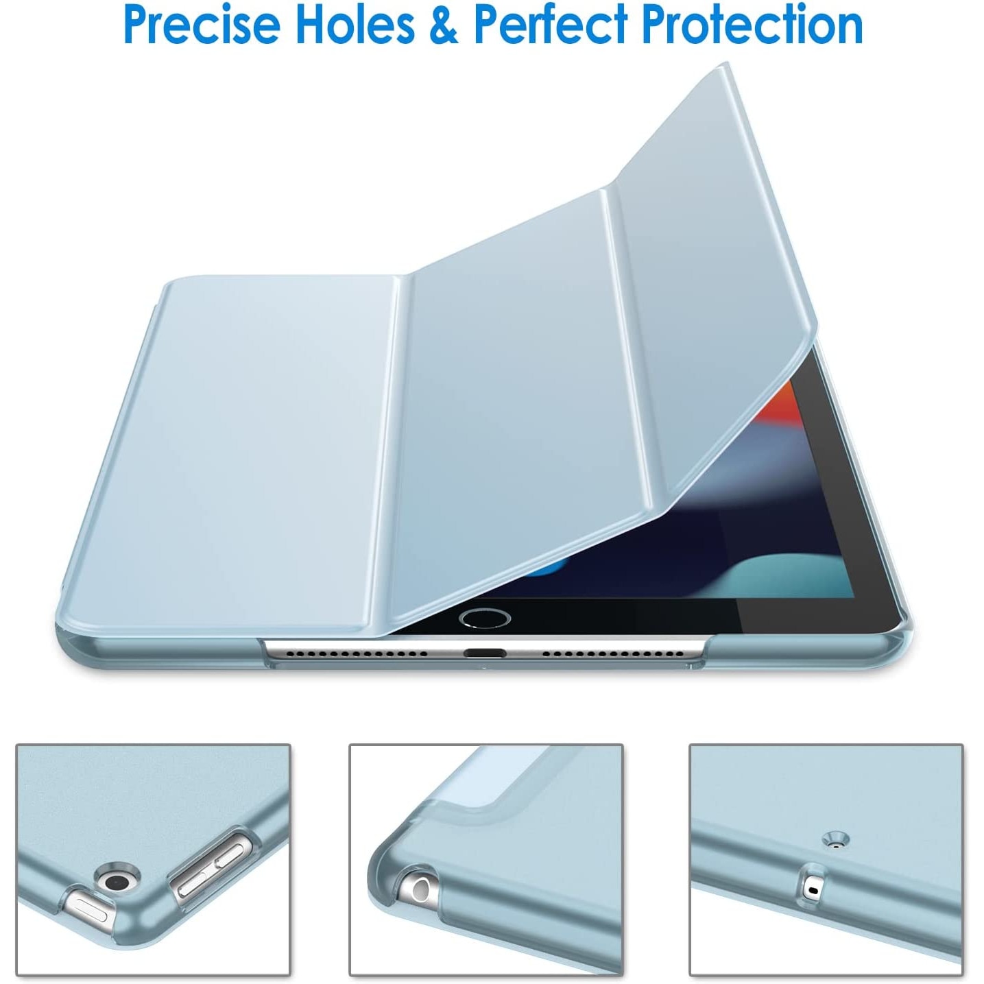 Husa Sigloo, pentru tableta iPad, 10.2 inch, model 9/8/7 2021/2020/2019 cu functie wake-up/sleep, Aqua Blue