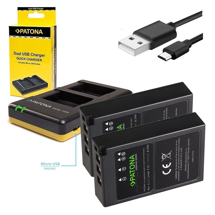 Set incarcator Dual Olympus BLS5/2 baterii Olympus, Patona, 1100 mAh