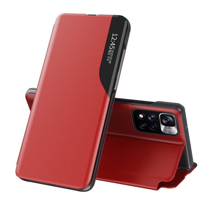 Калъф за телефон Hurtel, Екологична кожа/Поликарбонат, Съвместим с Xiaomi Poco M4 Pro 5G, Червен