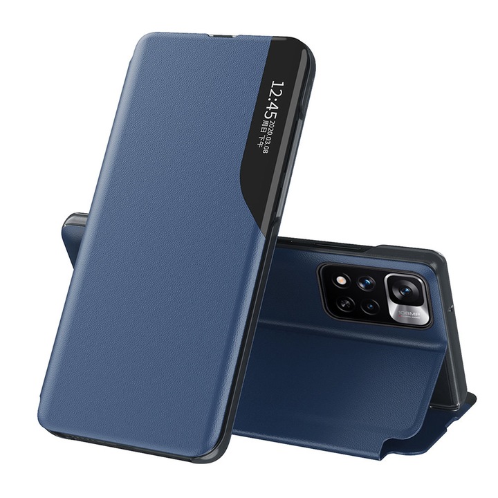 Калъф за телефон, Hurtel, Екологична кожа/Поликарбонат, Съвместим с Xiaomi 11i HyperCharge/Poco X4 NFC 5G, Син