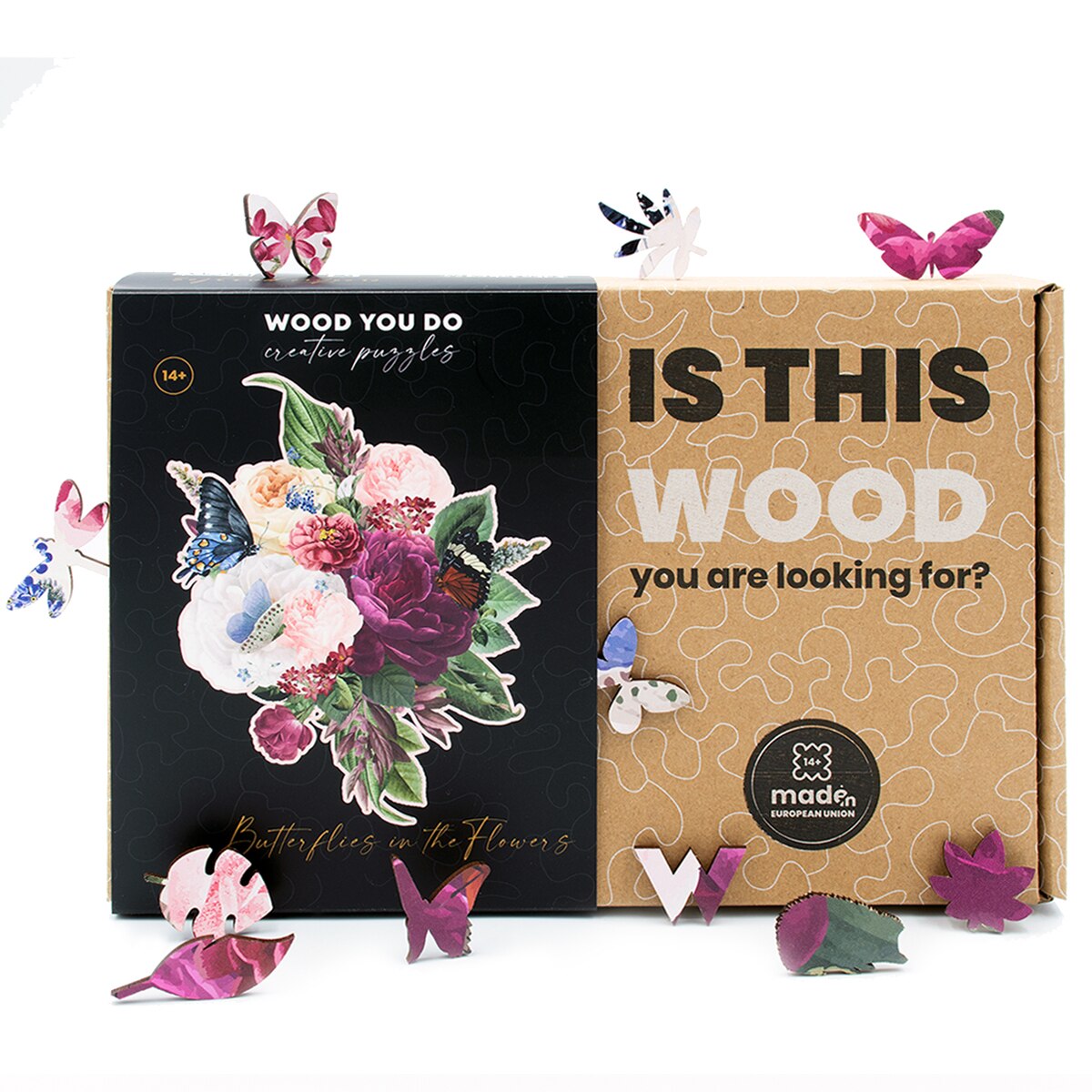 Дървен пъзел WOOD YOU DO, 320 части, Цветя и пеперуди, формат А2, С