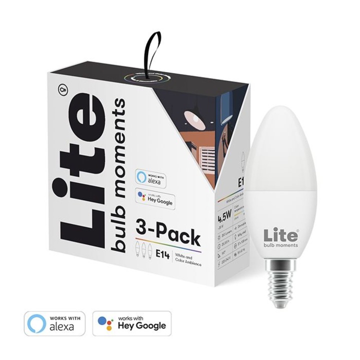 Lite bulb Moments okos izzó, E14, 5W, RGB+2700-6500K, 3db