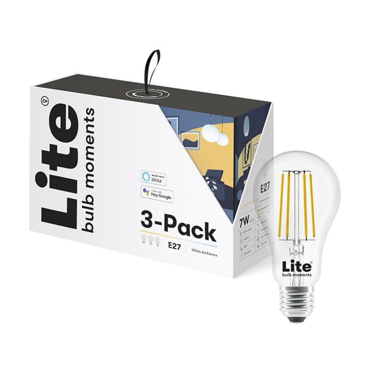 Lite bulb Moments okos izzó, E27, 6W, 2700-6500K, 3db
