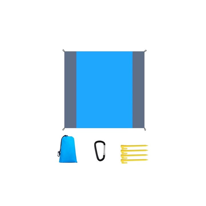 Patura pentru picnic Hustung, nailon gri/albastru, 200 x 210 cm