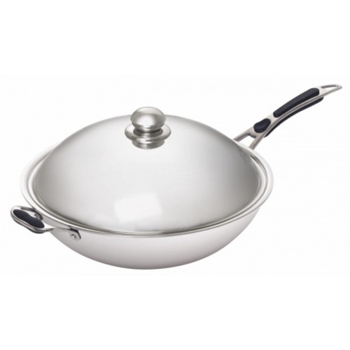 Tigaie wok cu capac Bartscher, Inox, 36 cm, Argintiu