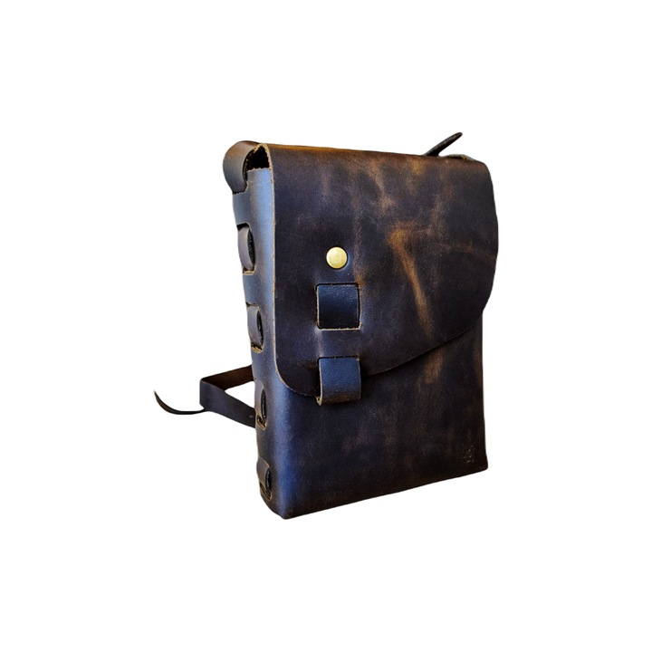 Geanta de barbati din piele naturala, Maro cafeniu, Aspect Vintage, Handmade