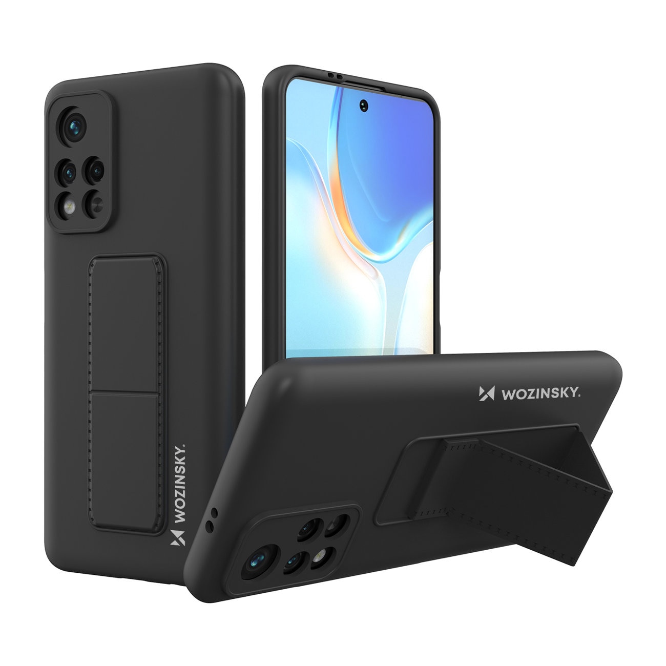 Husa cu suport pentru Xiaomi Redmi 10, Wozinsky, Silicon, Negru
