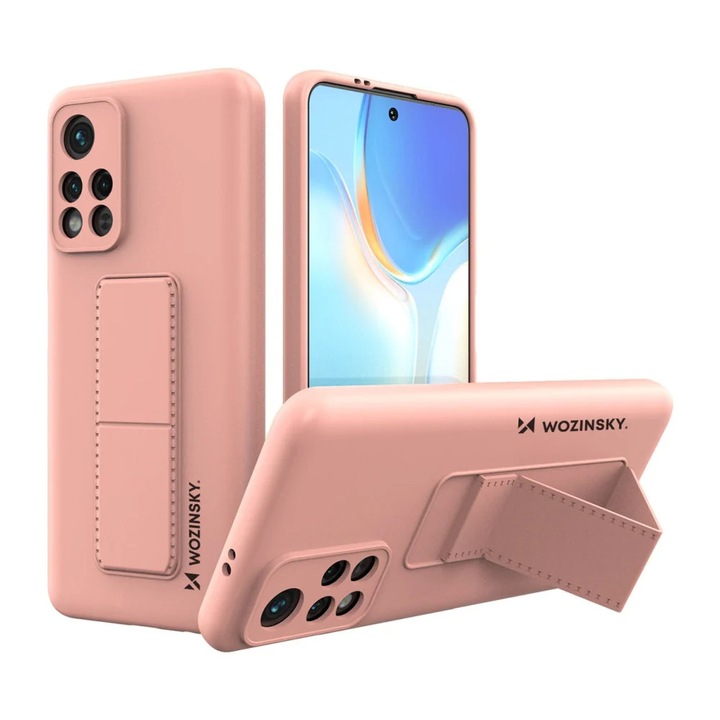 Husa cu suport pentru Xiaomi Poco M4 Pro 5G, Wozinsky, Silicon, Roz