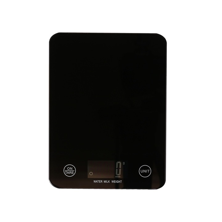 Кухненска везна Verk Group, Безконтактно тариране, до 5 kg, Мерене на течности, Черно стъкло