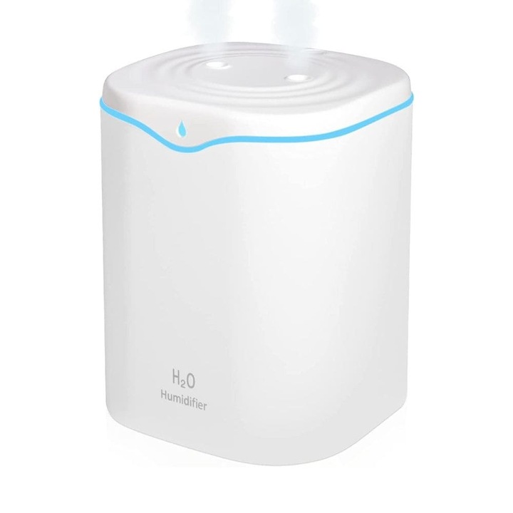Umidificator cu ultrasunete Hera Alb, 9,6 litri/zi, afisaj electronic, setare umiditate, timer, silver cube, abur cald/rece, suprafata 65mp