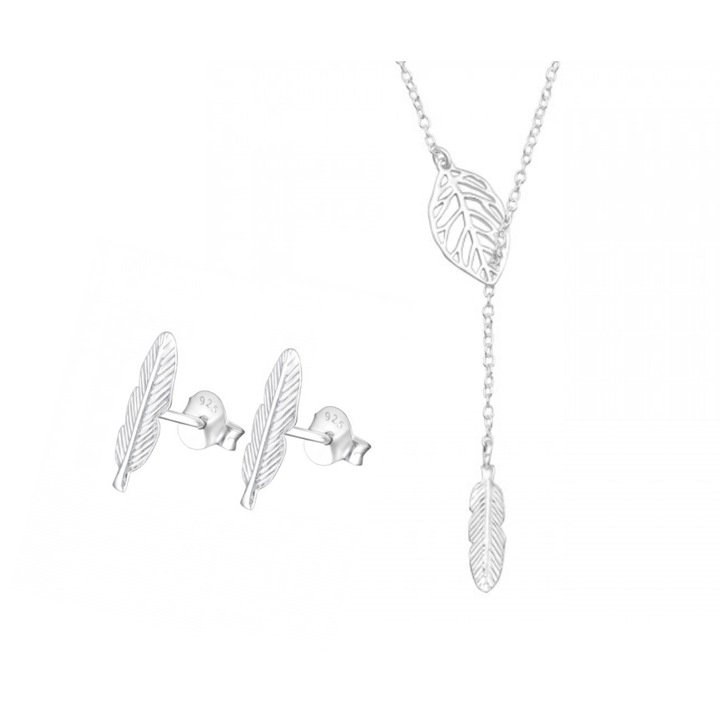 Set Argint 925 Cercei si Colier Feather Boutique 23, cutie bijuterie, argintiu