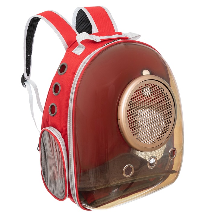 Раница за транспортиране на домашни любимци опушен илюминатор със златен пръстен DARO, котка, кученце, червена