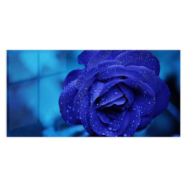 Стъклен панел за гръб на кухня, ARTHUB, Blue Water Rose, 60x150cm