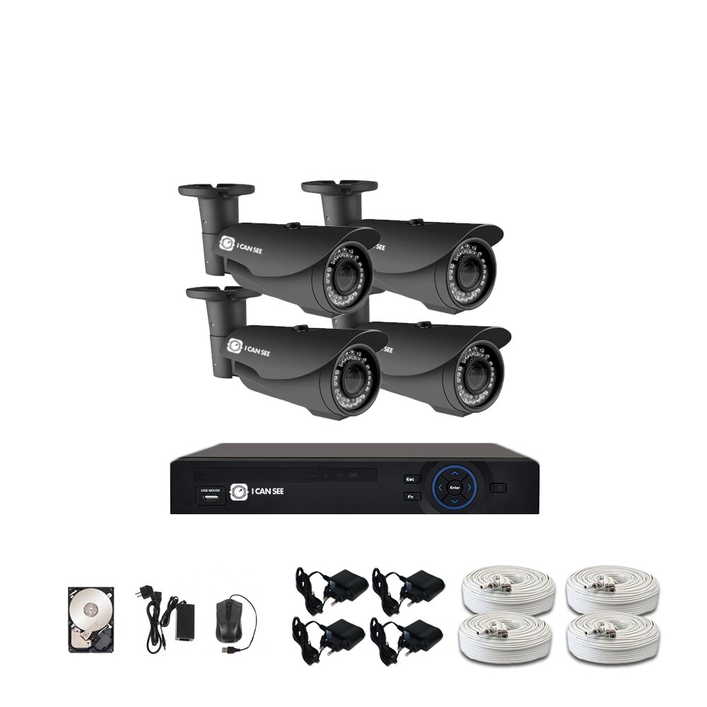 Kit supraveghere ICANSEE Plug and Play ICS-KP210-4MV, cu 4 camere de exterior Full HD, DVR 4 canale Full HD, 1 canal audio