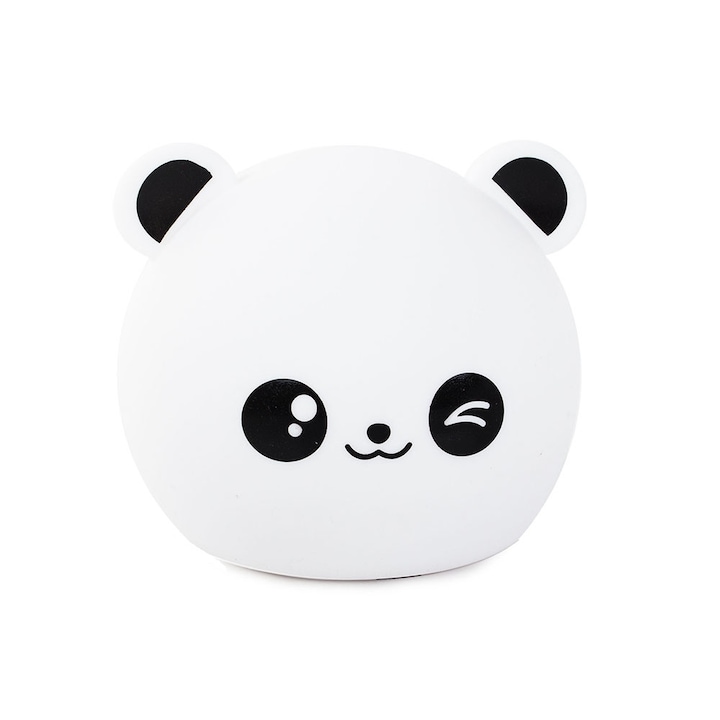 Lampa de Veghe pentru Copii, model Panda, LED, Senzor Tactil Touch, 5 Moduri Iluminare, Silicon, 3 x Baterii AAA, 12x11,5x12 cm, Alba