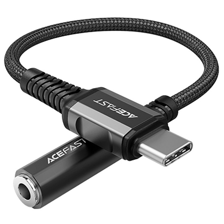 Cablu adaptor universal C1-07, Acefast, USB-C/Jack 3.5 mm, 18 cm, 7 g, Negru